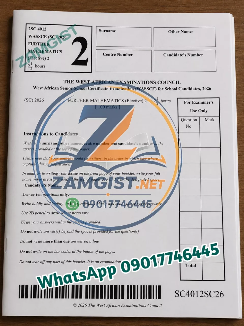 Further Mathematics WAEC 2026 Questions and Answers