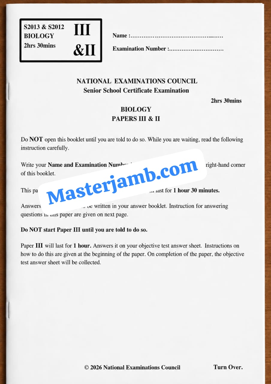 NECO Biology Questions and Answers 2026 (Essay & OBJ)